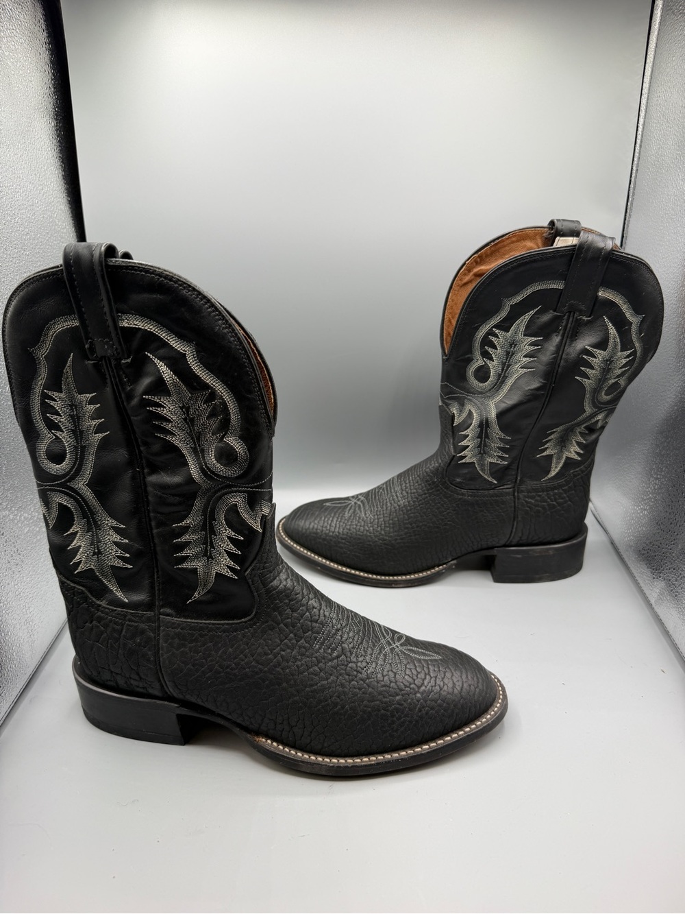 Tony Lama Cowboy Boots 9 D Men’s Round Toe Black Bull Hide Western Rodeo USA